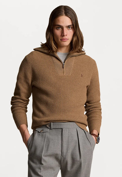 Waffle Wool Cotton Quarter Zip Jumper