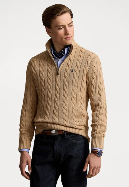 Cable Knit Cotton Quarter Zip Sweater