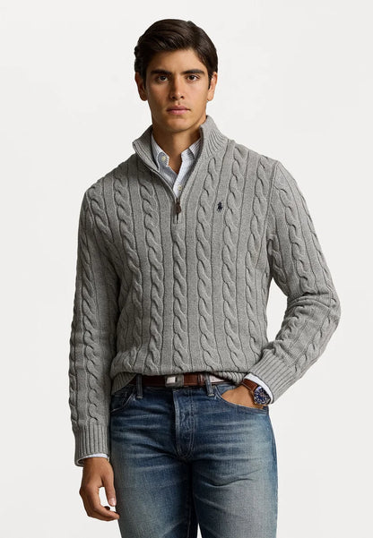 Cable Knit Cotton Quarter Zip Sweater